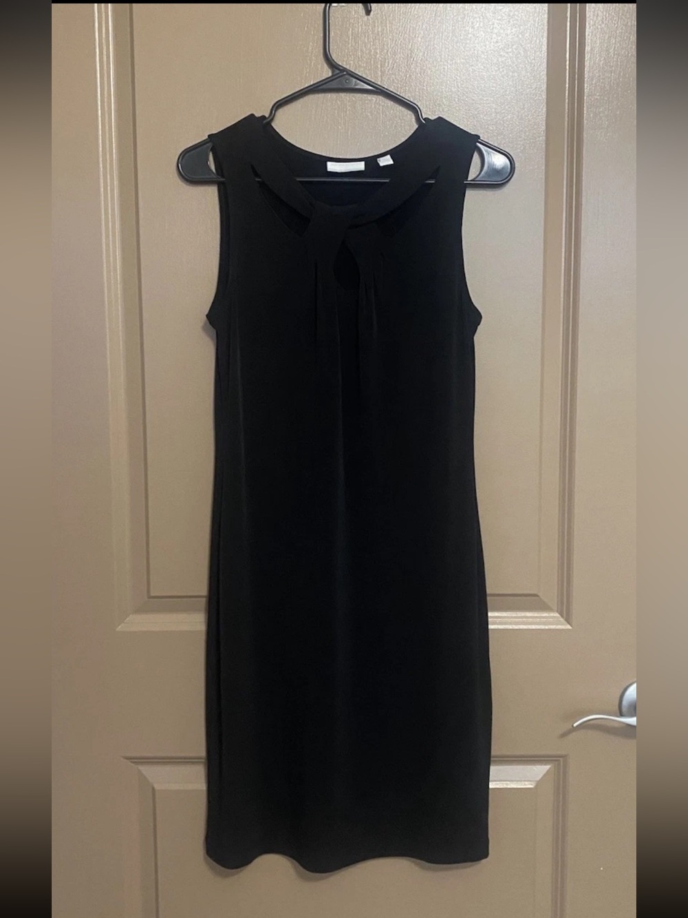 New York & Company Black Sleeveless Tie-Neck Shift Midi Dress